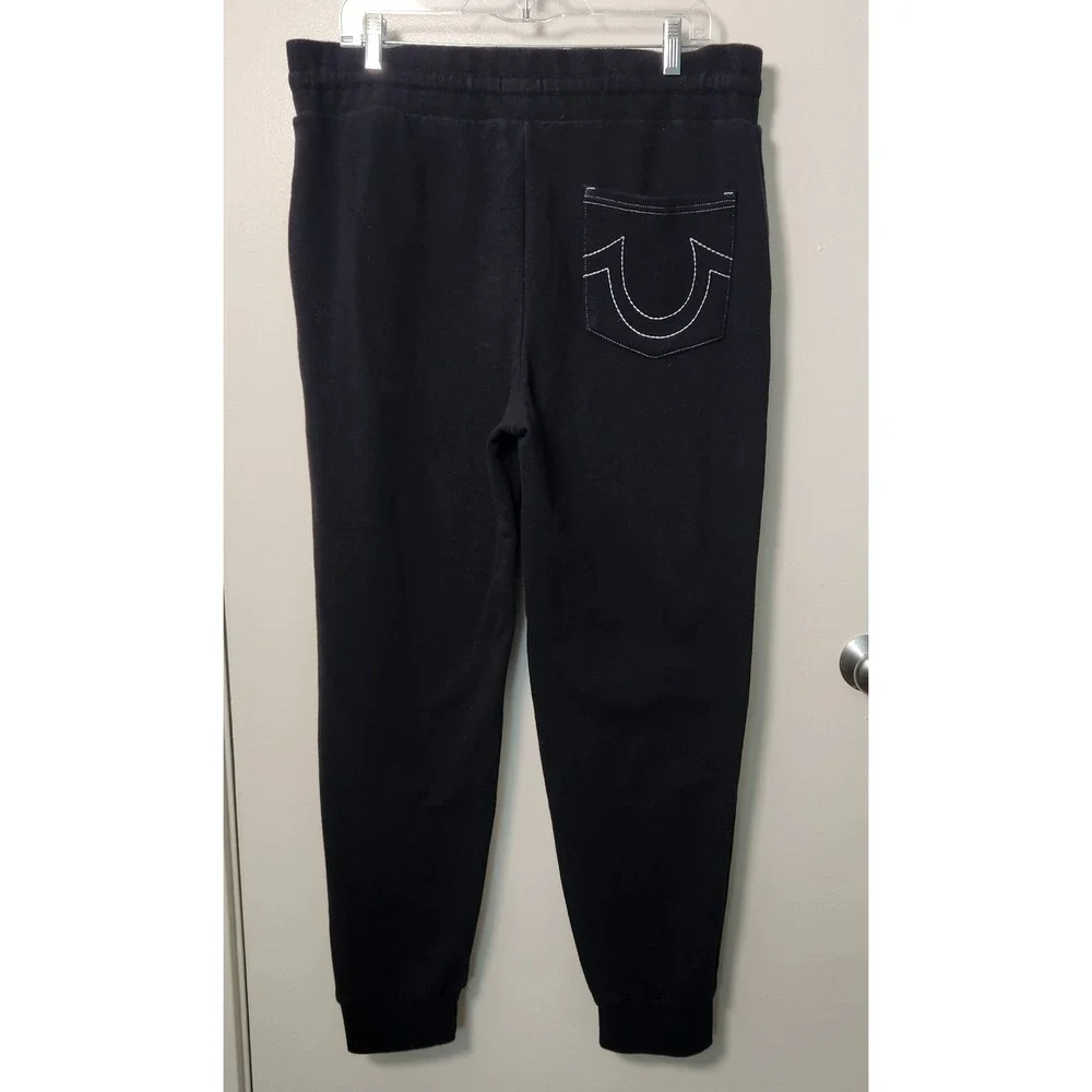 True Religion Black Men's Sweatpants Joggers Drawstring Waist Logo Pockets Large
